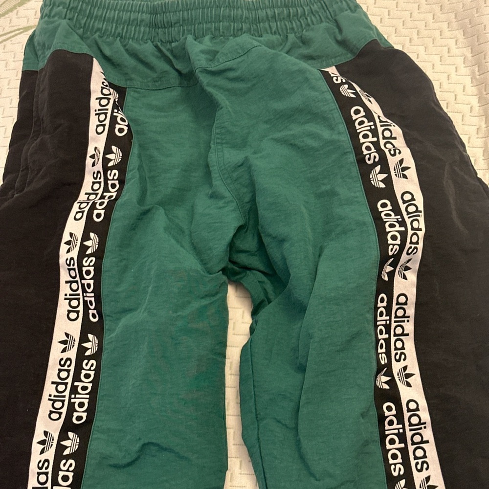 adidas Green and Black Logo-Tape Joggers